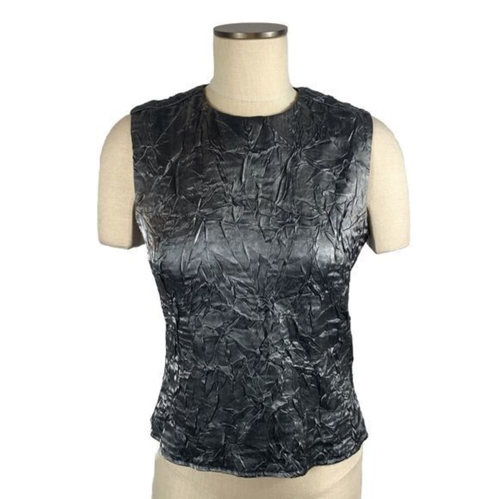 Arden B Metallic Silver Sleeveless Crinkle Blouse Top Size 4